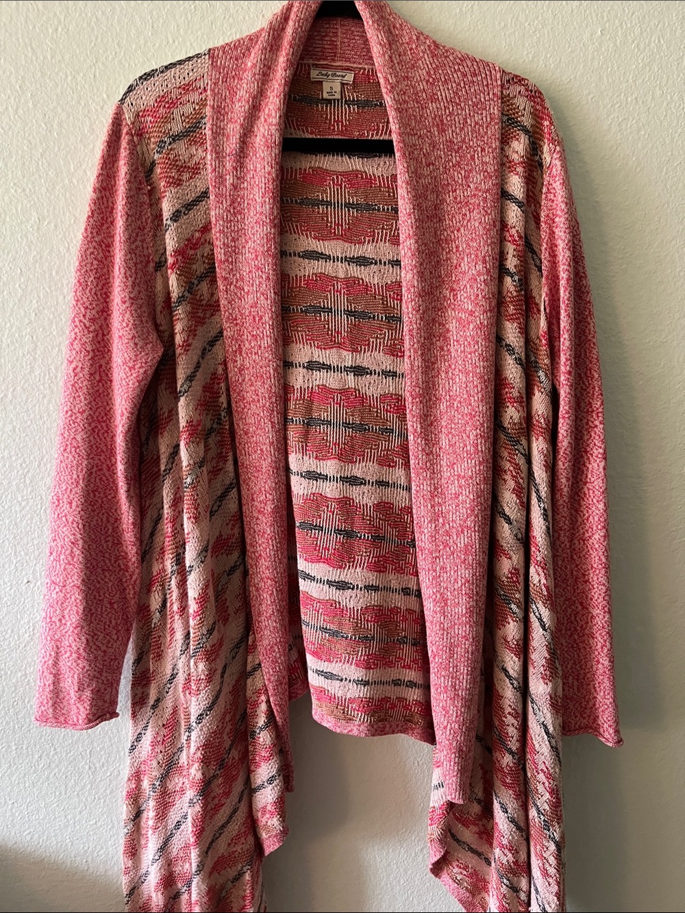 Lucky Brand Pink Patterned Open-Front Cardigan